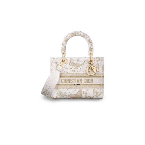 ¥820 【Dior】⭐⭐01⭐E 单肩斜挎手提包 中号 女款 金色拼白色 大权