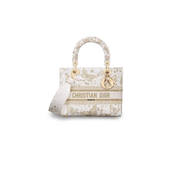 ¥820 【Dior】⭐⭐01⭐E 单肩斜挎手提包 中号 女款 金色拼白色 大权