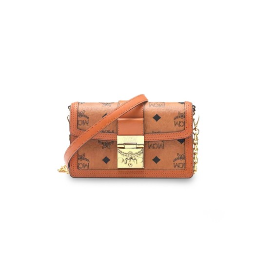 ¥580【MCM】 ⭐⭐MWR⭐BA 天美 翻盖单肩包 牛皮革 斜挎包 女款 棕色干邑色 长18.5cm 宽5cm 高11cm 天美