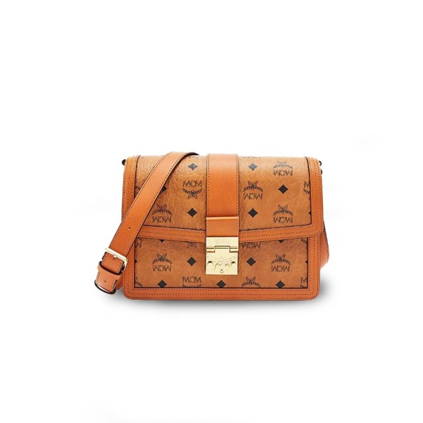 ¥560 【MCM】⭐⭐CO0⭐01 天 月桂枝叶锁扣开合 帆布斜挎单肩包 女款 棕色天美