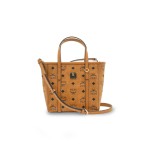 ¥520 【MCM】M⭐WPAA 嫩芽 满印菜篮子 涂层帆布拼纳帕皮革饰边 托特Tote斜挎购物袋单肩包手提包 棕色干邑色size：20*19cm 天美