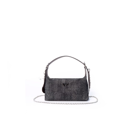 ¥ 580【PRADA】 1⭐BG439 杰林 24*5*15cm 牛仔布 拼皮肩带可拆卸链条 手提包 斜挎包 单肩包 杰琳