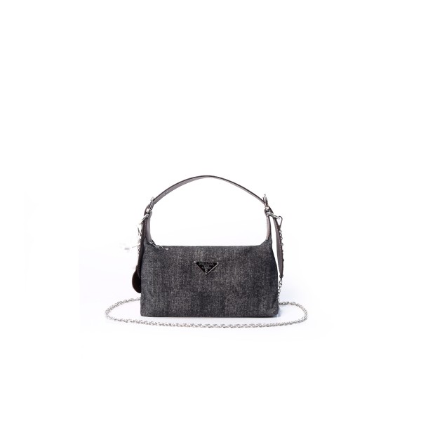 ¥ 580【PRADA】 1⭐BG439 杰林 24*5*15cm 牛仔布 拼皮肩带可拆卸链条 手提包 斜挎包 单肩包 杰琳