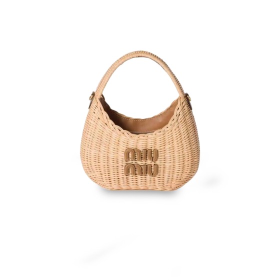 ¥520 【MIUMIU】⭐⭐ABV⭐U_ 柳条针织衫与皮革滚边 手提包 尺寸长20cm 宽6cm 高17cm 梦